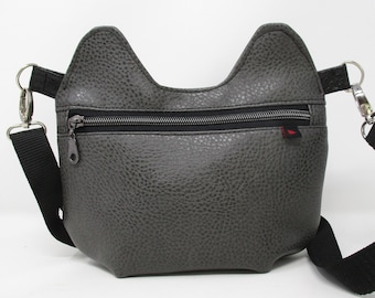 Kitty Cat Purse Charcoal Gray Waist Sling Bag Fanny Pack Cross Body Purse Handmade Ready To Ship Cell Phone Teen Adult Kawaii Cute