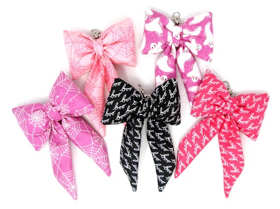 Handmade Puffy Bow Charm: Spooky Halloween Ghosts, Spiderwebs, Boo Prints – Bag Keychain Accessory