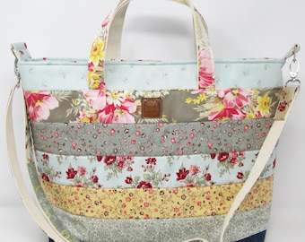 Large Quilted Patchwork Cross Body Shoulder Bag Travel Tote Bag Purse Laptop Bag Book Gift Handcrafted Spring Summer Coquette Cottage Core
