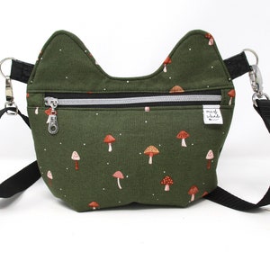 Kitty Cat Purse Green Mushrooms Waist Sling Bag Fanny Pack Cross Body Purse Handmade Ready To Ship Cell Phone Teen Adult