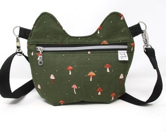 Kitty Cat Purse Green Mushrooms Waist Sling Bag Fanny Pack Cross Body Purse Handmade Ready To Ship Cell Phone Teen Adult