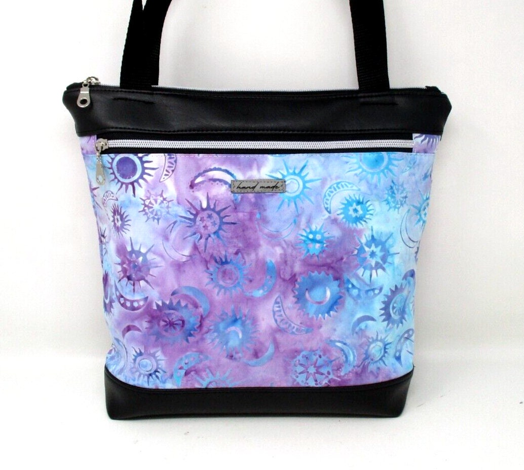 Space Star Sun Moon Shoulder Handbag Tote Bag Handcrafted Original Batik Watercolor Astrology Astronomy Mystical Fantasy