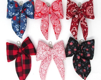 Cowgirl Floral Western Puffy Bow Purse Bag Charm Keychain Plush Stuffed Puff Handmade Coquette Red Buffalo Plaid Paisley Bandana Plushie