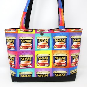 SPAM Canned Meat Shoulder Bag Tote Purse HandCrafted Made USA Tiki Hawaiian Michael Miller Pop Art Canvas Fabric Summer Kitschy Fun