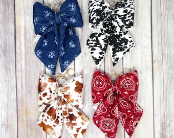 Cowgirl Puffy Bow Purse Charm Bag Keychain Stuffed Plush HANDMADE Coquette Western Cow Print Bandana Denim