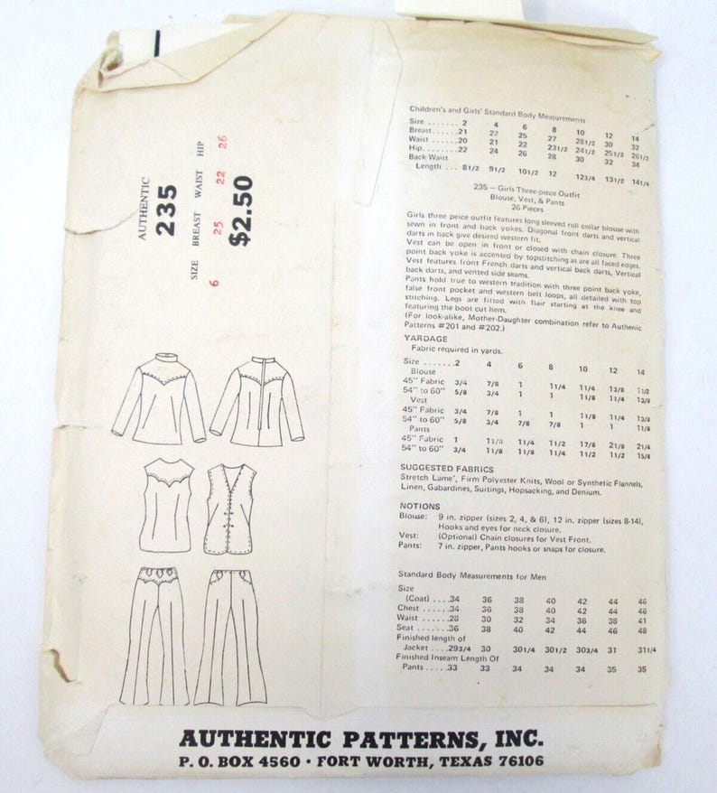 Vintage Western Cowgirl Sewing Pattern Authentic Patterns 235 Women ...