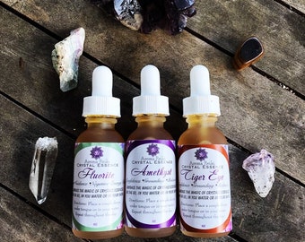 Crystal Essence in droppers- Crystal Witch, Clear quartz, Rose Quartz, Amethyst, Crystal healing, Energy healing, Reiki charged, Stress