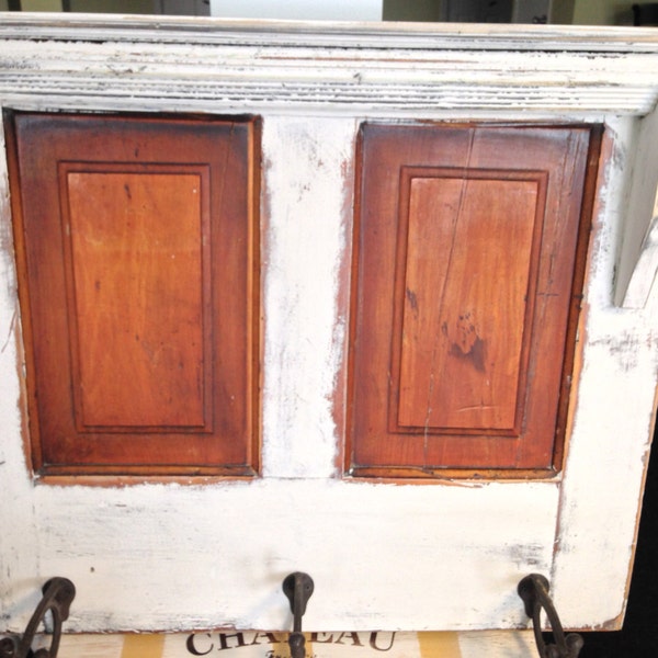 vintage door with shelf and coat hanger, entry storage,