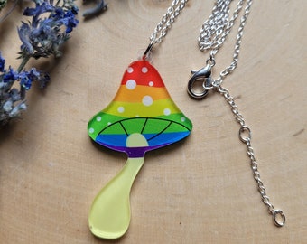 Rainbow Mushroom Necklace, Mushroom Jewelry, Mushroom Gift, Cute Mushroom Necklace, Boho  Mushroom Necklace, Rainbow Gift, Rainbow Shroom