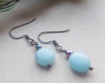 Amazonite Earrings, Blue Stone Jewelry, Aqua Gemstone Earrings, Amazonite Dangle Earrings, Amazonite Gift,  Healing Stone Jewelry, Intuition