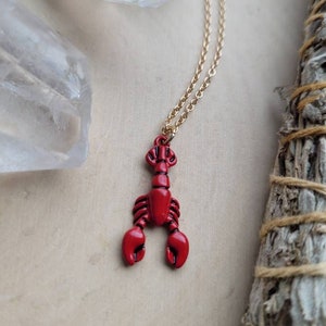 Lobster Necklace, Red Lobster Jewelry, Cute Lobster Gift, Tiny Lobster charm Necklace, Lobster spirit animal necklace, Rock Lobster Necklace
