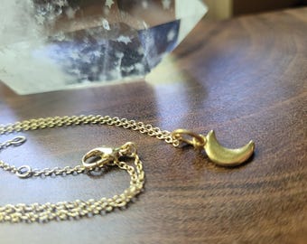 Gold Moon Necklace, 10k gold plated Moon Jewelry, Moon gift, tiny gold Moon necklace, cute adjustable moon necklace, Cute moon jewelry