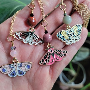 Moon Moth Necklace, Moth Crystal Jewelry, Moth gift, Magical Moth Necklace, Gemstone Moth Jewelry, Luna Moth Gift, Cute Luna Moth Necklace