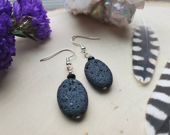 Large Lava Stone Earrings, Oil Diffuser Earrings, Essential Oil Jewelry, Aromatherapy Earrings, Boho Dangle Earrings, EO Diffuser Jewelry