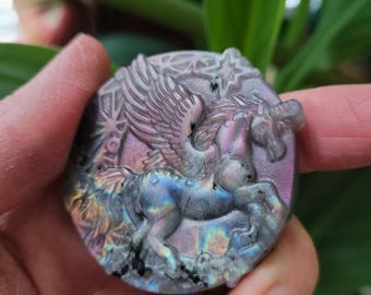 Carved Rainbow Labradorite Unicorn, Crystal Unicorn Carving, Unicorn gift, Magical Unicorn, Purple Stone Unicorn, Pink Labradorite Unicorn