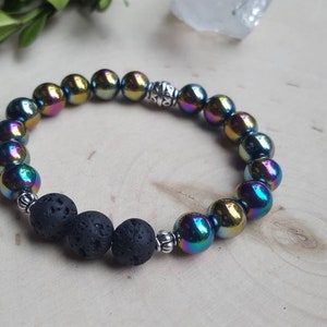 Rainbow Aura Hematite Bracelet, Essential Oil Diffuser Bracelet, Rainbow Aromatherapy Bracelet , Hematite Stone Jewelry, Hematite Bangle, image 4