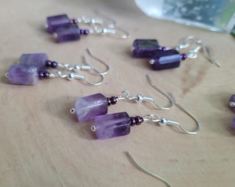 Amethyst Stone Earrings, Purple Healing Stone Earrings, Amethyst Jewelry, Amethyst crystal gift, Third eye chakra gift, February earrings