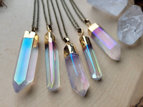 Angel aura quartz crystal necklace deals