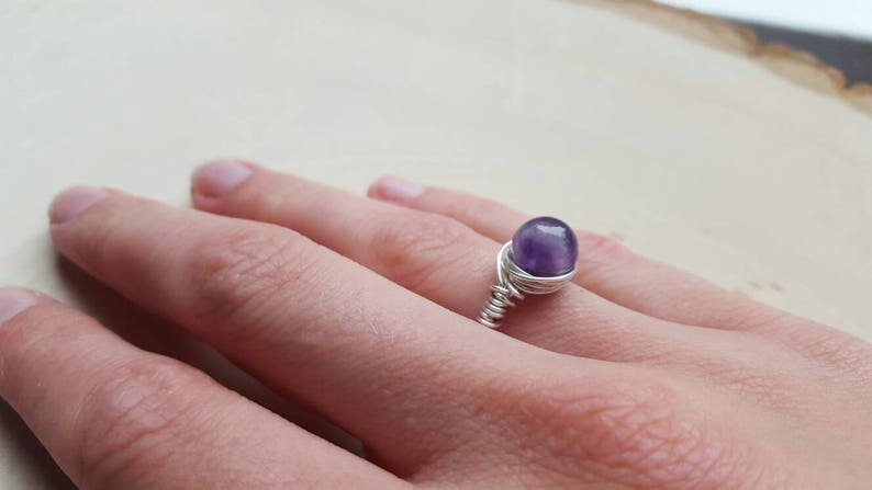 Amethyst Ring, February Stone Ring, Amethyst Gemstone Jewelry, Crystal Ring, Gemstone Ring, Wire Wrapped Crystal, Healing Crystal Jewelry image 1