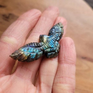 Rainbow Flash Labradorite Crystal Eagle, Spirit Eagle Crystal Totem, Throat Chakra Guardian Spirit Eagle, Labradorite Crystal Bird Carving image 1