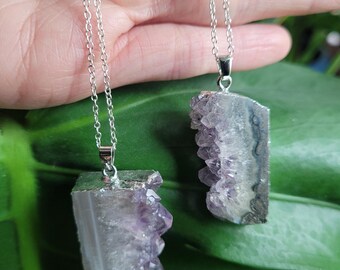 Raw Amethyst Slice Necklace, Natural Amethyst Stone Jewelry, Amethyst Crystal Necklace Gift, Amethyst Jewelry, Natural Amethyst Stone Gift