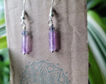 Fluorite Stone Earrings, Fluorite Jewelry, Dainty Fluorite Crystal Dangle Earrings, Fluorite Gift, Natural Fluorite Crystal Jewelry