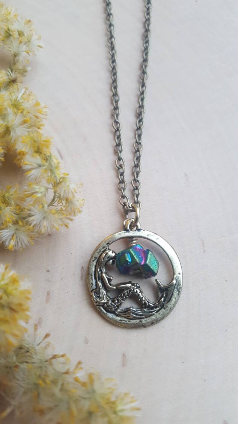 Mermaid Necklace, Mermaid Jewelry, Girls Mermaid Necklace, Magical Mermaid Necklace, Small Mermaid Pendant, Mermaid Gemstone Jewelry image 3