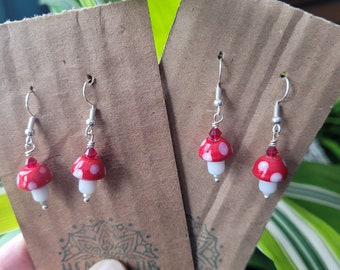 Red Mushroom Earrings Mushroom, Mushroom Gift, Cute Red Mushroom Dangle Earrings, Boho Mushroom Jewelry, Amanita Muscaria Mushroom Earrings