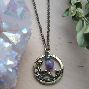 Mermaid Necklace, Mermaid Jewelry, Girls Mermaid Necklace, Magical Mermaid Necklace, Small Mermaid Pendant, Mermaid Gemstone Jewelry image 2