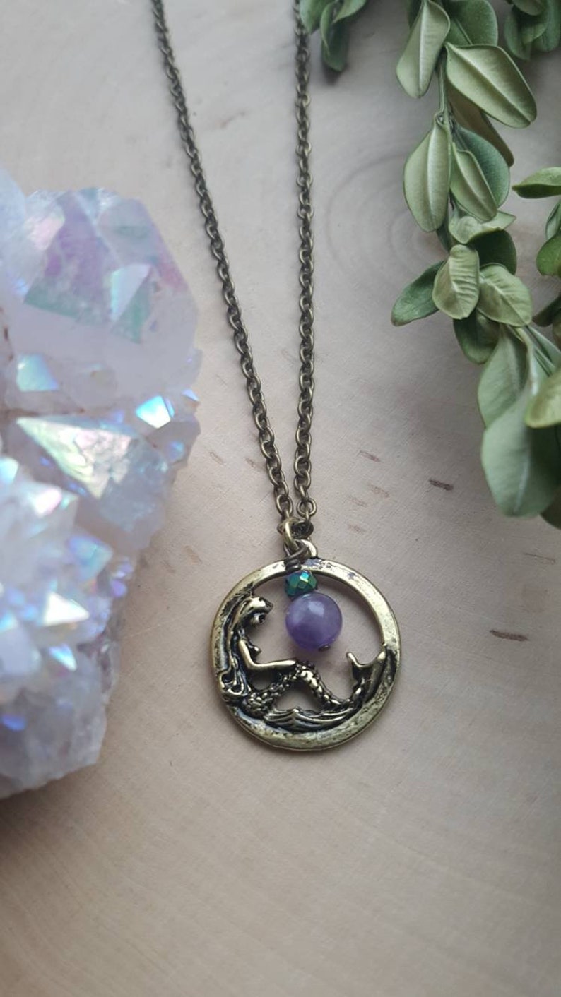 Mermaid Necklace, Mermaid Jewelry, Girls Mermaid Necklace, Magical Mermaid Necklace, Small Mermaid Pendant, Mermaid Gemstone Jewelry image 2