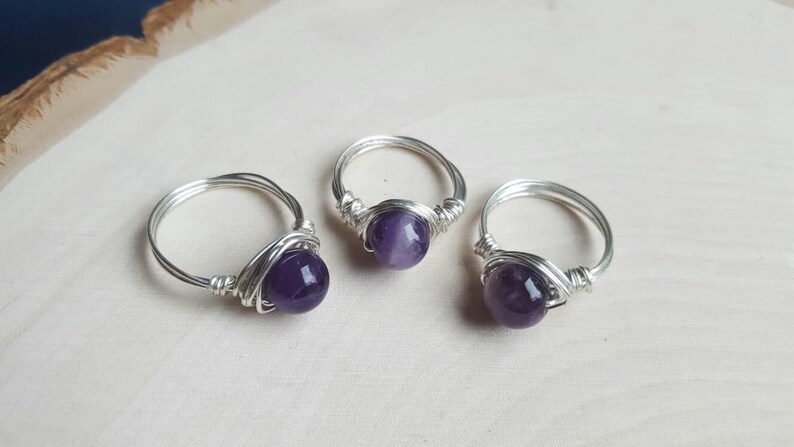 Amethyst Ring, February Stone Ring, Amethyst Gemstone Jewelry, Crystal Ring, Gemstone Ring, Wire Wrapped Crystal, Healing Crystal Jewelry image 2