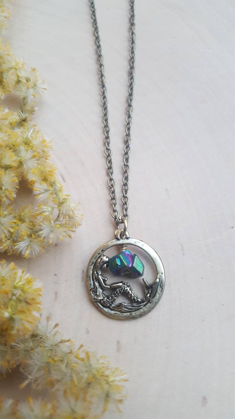 Mermaid Necklace, Mermaid Jewelry, Girls Mermaid Necklace, Magical Mermaid Necklace, Small Mermaid Pendant, Mermaid Gemstone Jewelry image 5