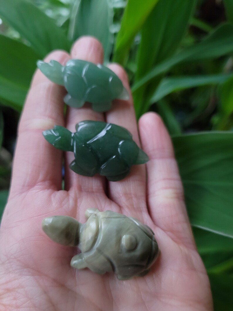 Tiny Jade Turtle Crystal, Green Serpentine Turtle Carving, Crystal Healing Turtle Gift, Small Green Turtle Stone, Tortuga Stone image 3