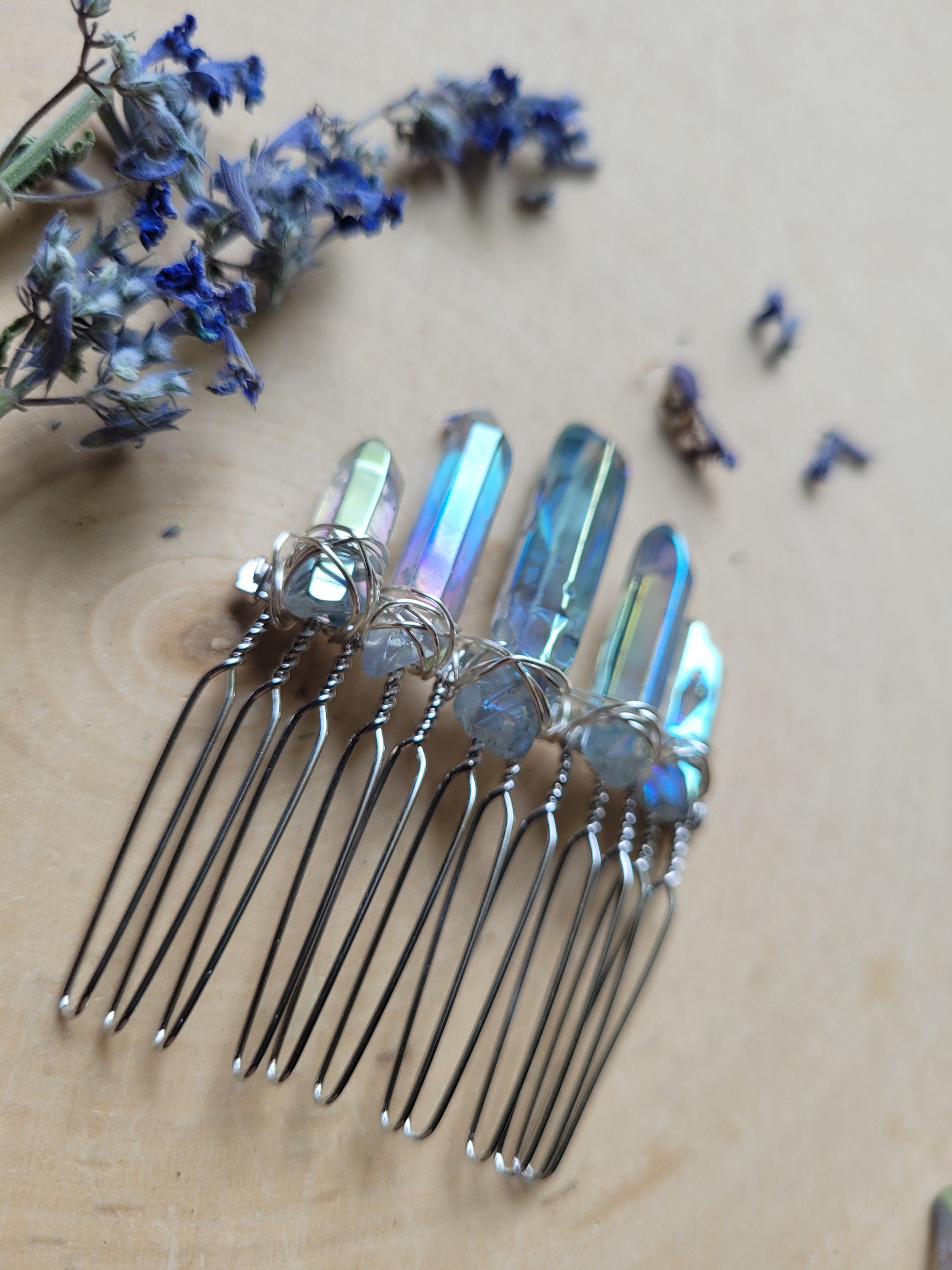 Blue Aura Quartz Crystal Hair Barrette Blue Quartz Hair Barrette - Etsy main image 3