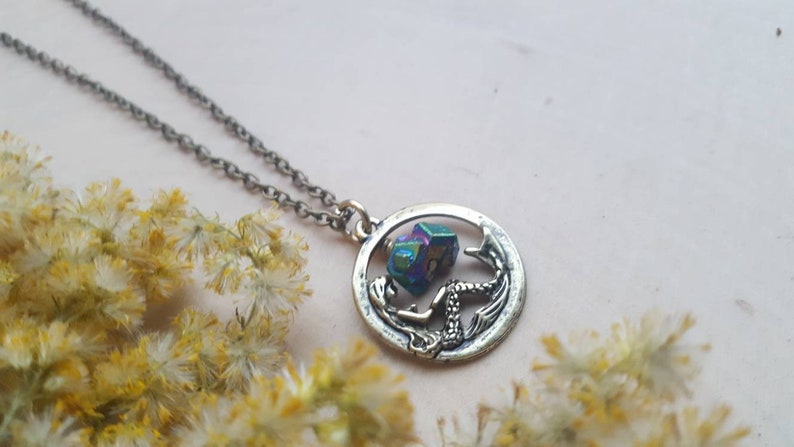 Mermaid Necklace, Mermaid Jewelry, Girls Mermaid Necklace, Magical Mermaid Necklace, Small Mermaid Pendant, Mermaid Gemstone Jewelry image 1