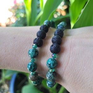 African Turquoise Essential Oil Bracelet, Green Stone Diffuser Bracelet, African Turquoise, Green Healing Stone Gift, Aromatherapy Gift image 1