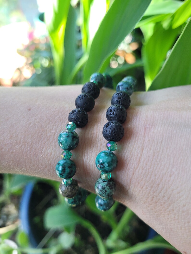 African Turquoise Essential Oil Bracelet, Green Stone Diffuser Bracelet, African Turquoise, Green Healing Stone Gift, Aromatherapy Gift image 1