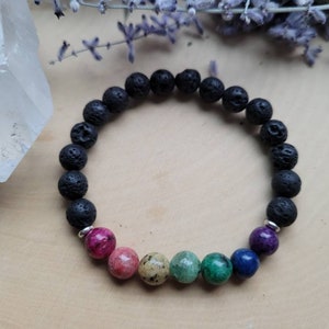 Rainbow Bracelet, Essential Oil Diffuser Bracelet, Aromatherapy Bracelet, Rainbow Chakra Bracelet, 7 Chakra Rainbow Healing Stone Jewelry