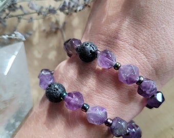 Amethyst Crystal Essential Oil Bracelet, Amethyst Stone Diffuser Bracelet, Amethyst Jewelry, Amethyst Healing Stone Gift, Aromatherapy Gift