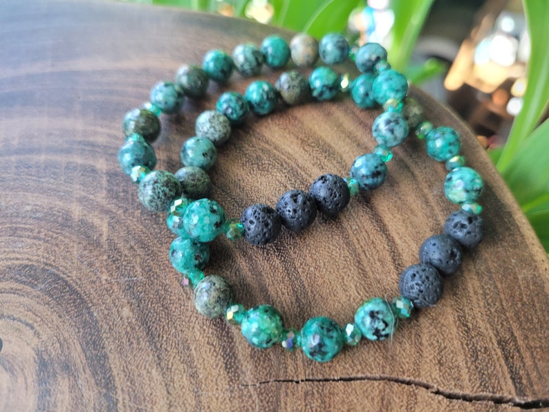 African Turquoise Essential Oil Bracelet, Green Stone Diffuser Bracelet, African Turquoise, Green Healing Stone Gift, Aromatherapy Gift image 8