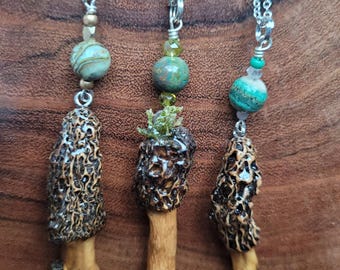 Real Morel Mushroom Necklace, Morel Mushroom Jewelry, Real Mushroom Gift, Cute Preserved Mushroom Necklace, Boho Mushroom Necklace
