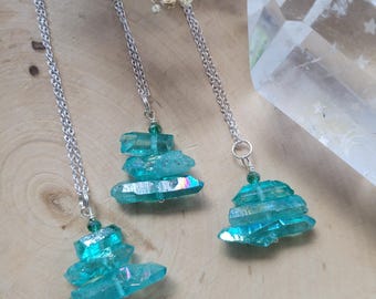 Blue Aura Quartz Crystal Necklace