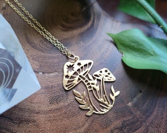 Gold Mushroom Necklace, Mushroom Jewelry, Mushroom Gift, Cute Gold Mushroom Necklace, Fairy Core Boho Mushroom Necklace