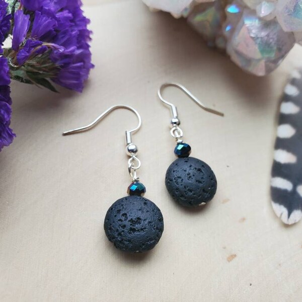 Oil Diffuser Earrings, Lava Stone Earrings, Boho Essential Oil Jewelry, Aromatherapy Earrings, Boho Dangle Earrings, EO Diffuser Jewelry