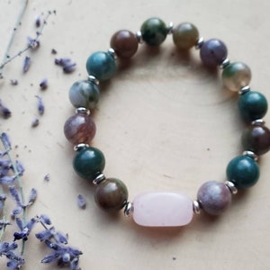 Calming Rose Quartz Jasper Bracelet, Fancy Jasper Stone Bracelet, Healing Rose Quartz Crystal Jewelry, Peace and Calm Crystal Bracelet image 4