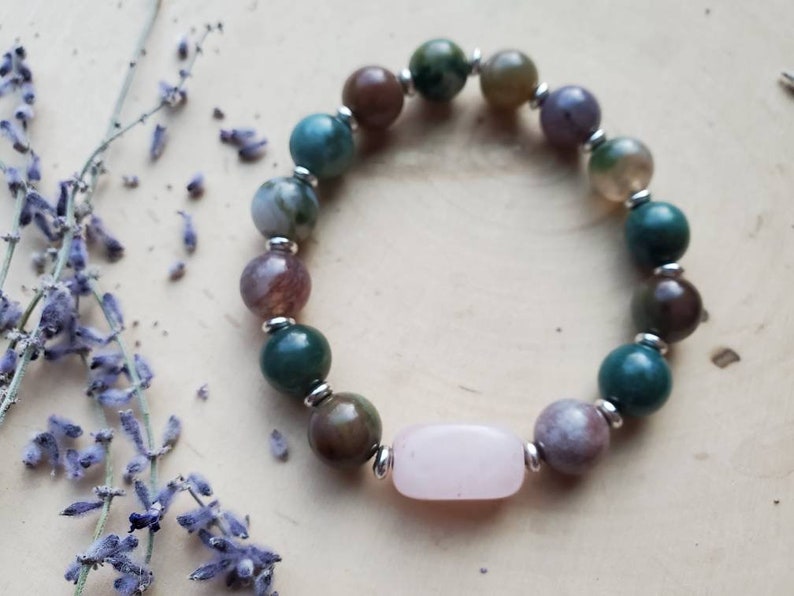 Calming Rose Quartz Jasper Bracelet, Fancy Jasper Stone Bracelet, Healing Rose Quartz Crystal Jewelry, Peace and Calm Crystal Bracelet image 4