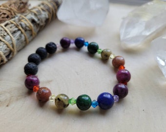 Rainbow Bracelet, Essential Oil Diffuser Bracelet, Aromatherapy Bracelet, Rainbow Chakra Bracelet, 7 Chakra Rainbow Healing Stone Jewelry