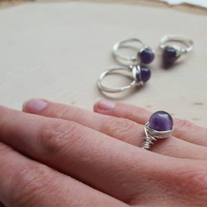 Amethyst Ring, February Stone Ring, Amethyst Gemstone Jewelry, Crystal Ring, Gemstone Ring, Wire Wrapped Crystal, Healing Crystal Jewelry image 4