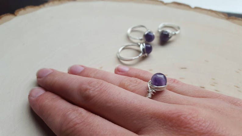 Amethyst Ring, February Stone Ring, Amethyst Gemstone Jewelry, Crystal Ring, Gemstone Ring, Wire Wrapped Crystal, Healing Crystal Jewelry image 4