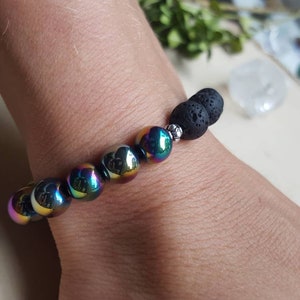 Rainbow Aura Hematite Bracelet, Essential Oil Diffuser Bracelet, Rainbow Aromatherapy Bracelet , Hematite Stone Jewelry, Hematite Bangle, image 3